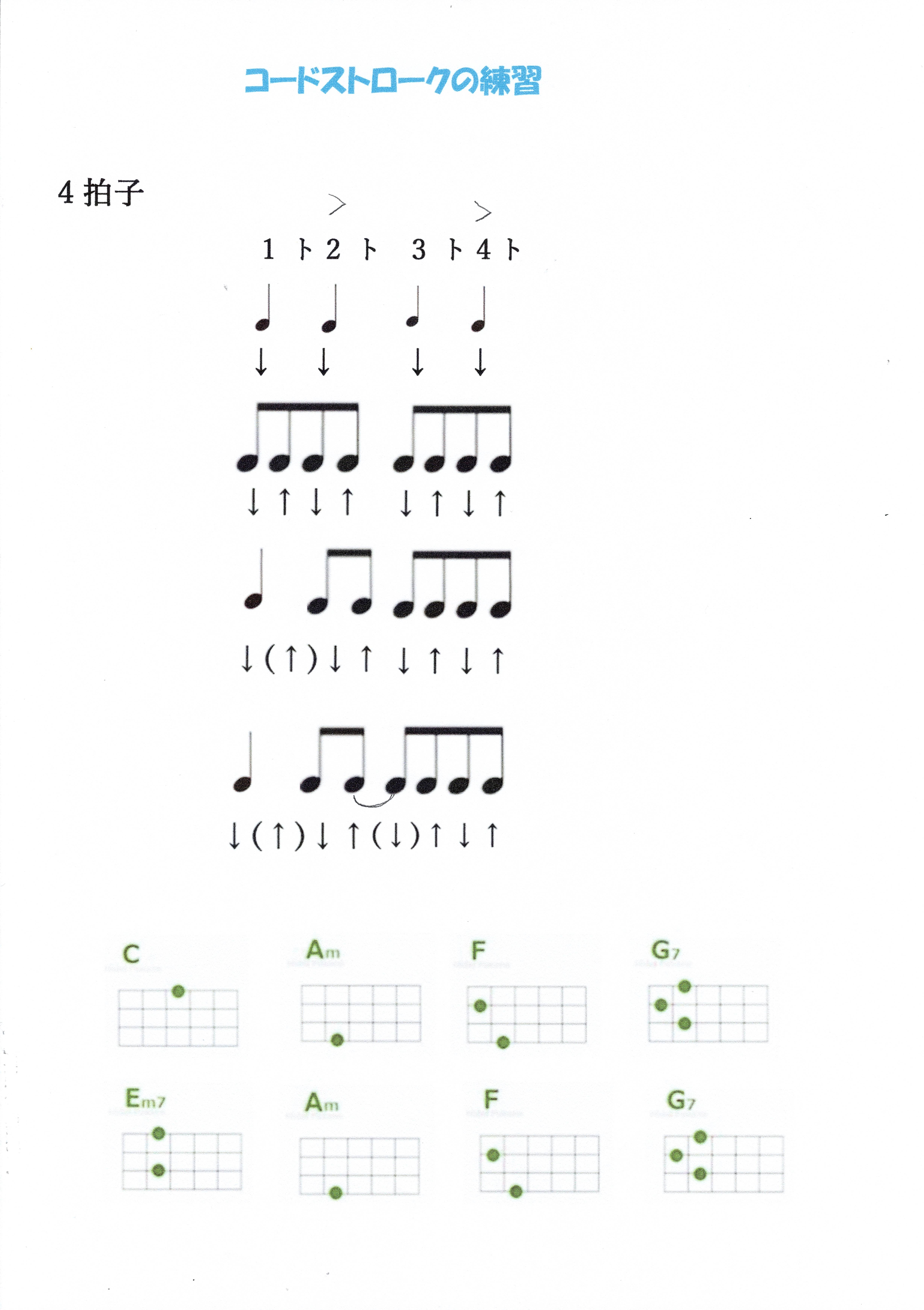 コードストロークの練習ORDENESギター・ウクレレ・歌の教室