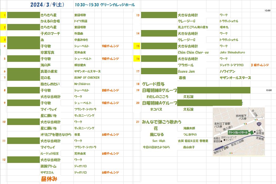 今日は発表会ORDENESギター・ウクレレ・歌の教室